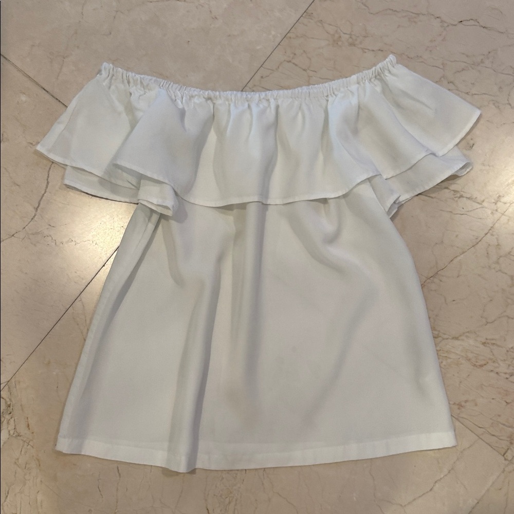 Halston Heritage Ruffled Off-Shoulder White Tube Top - Picture 3 of 11